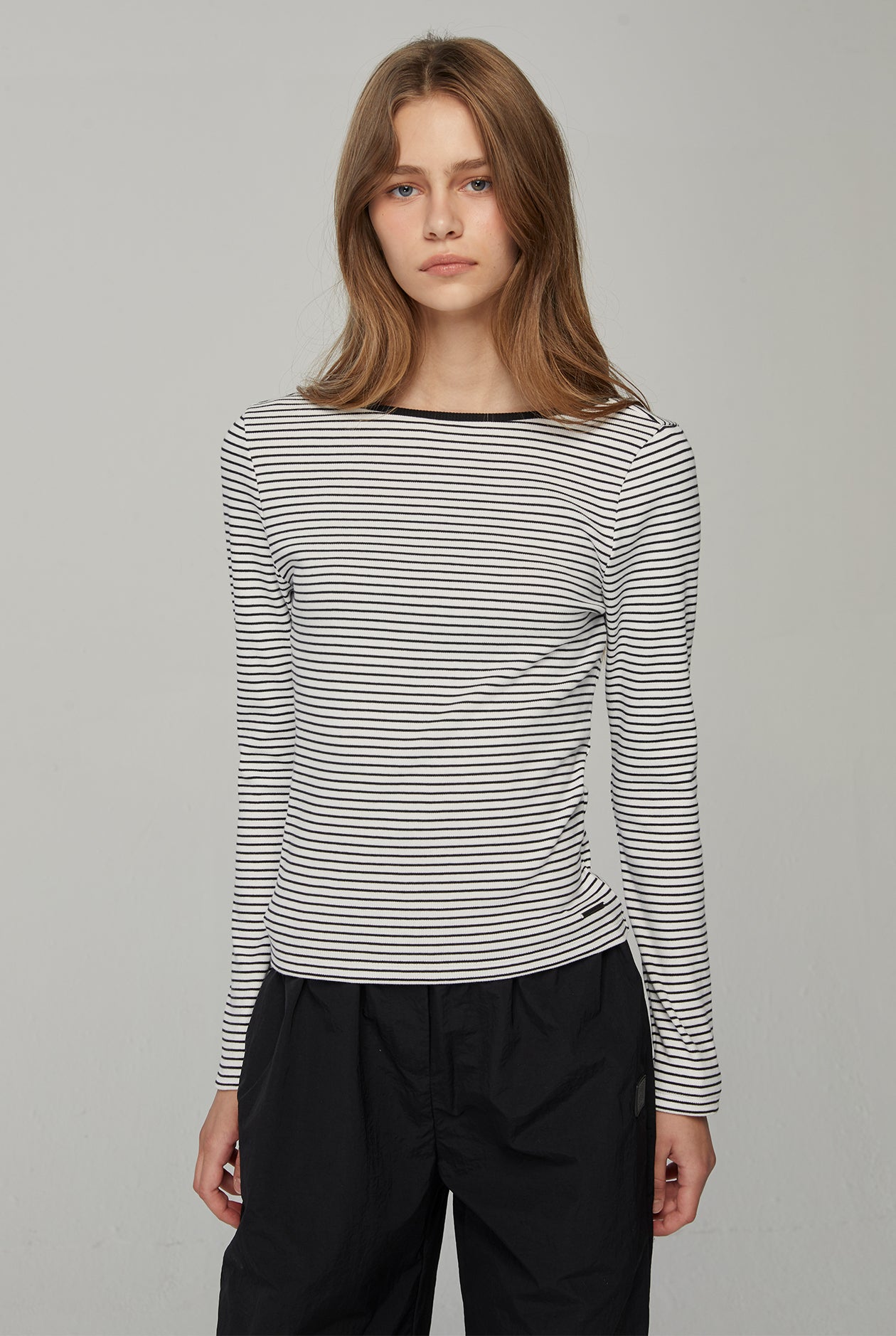 STRIPE RIBBED LONG SLEEVE TEE