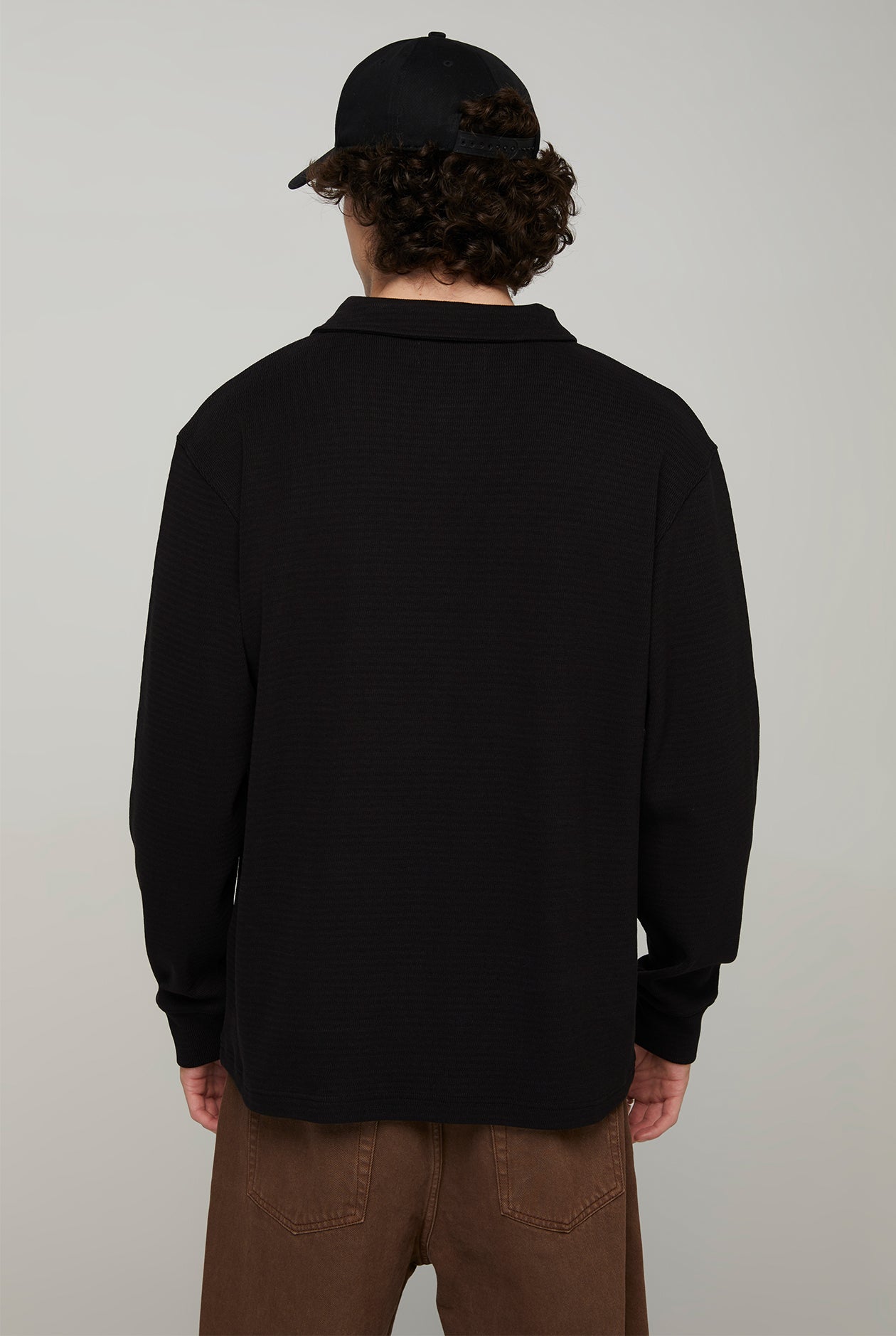 RIB TEXTURED LONG SLEEVE POLO