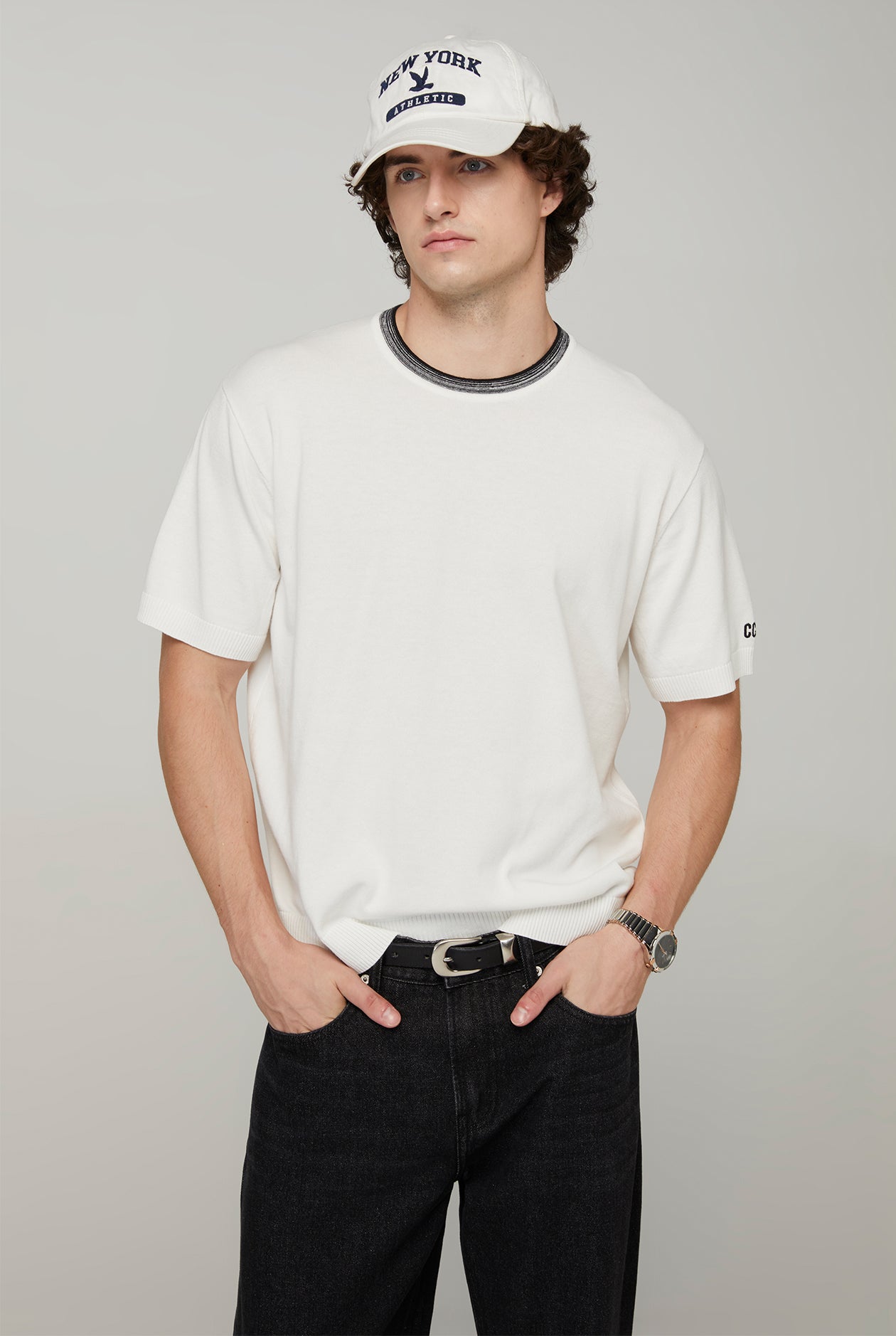 STRIPED NECK KNITTED TEE