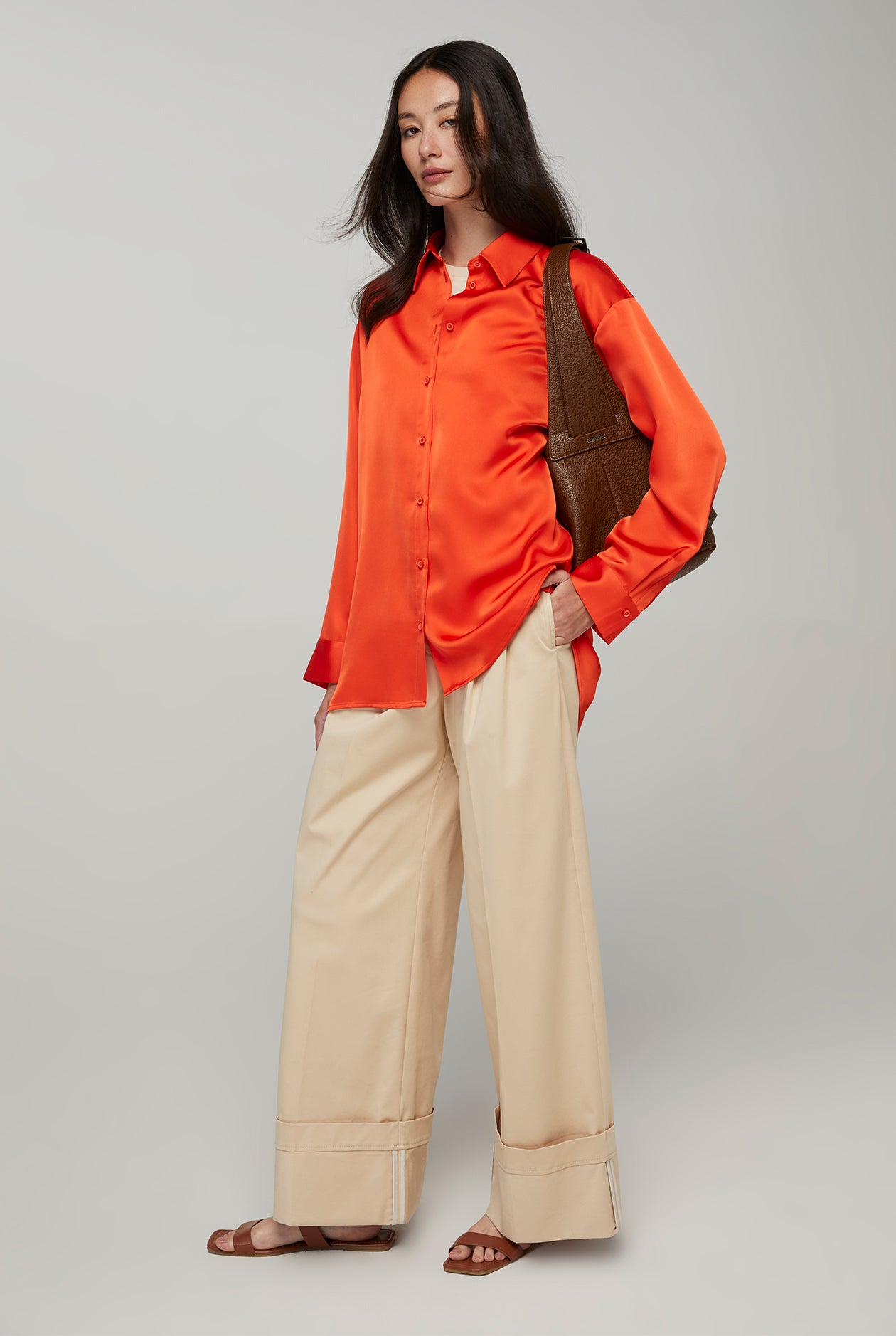 FOLDED-HEM WIDE LEG PANTS