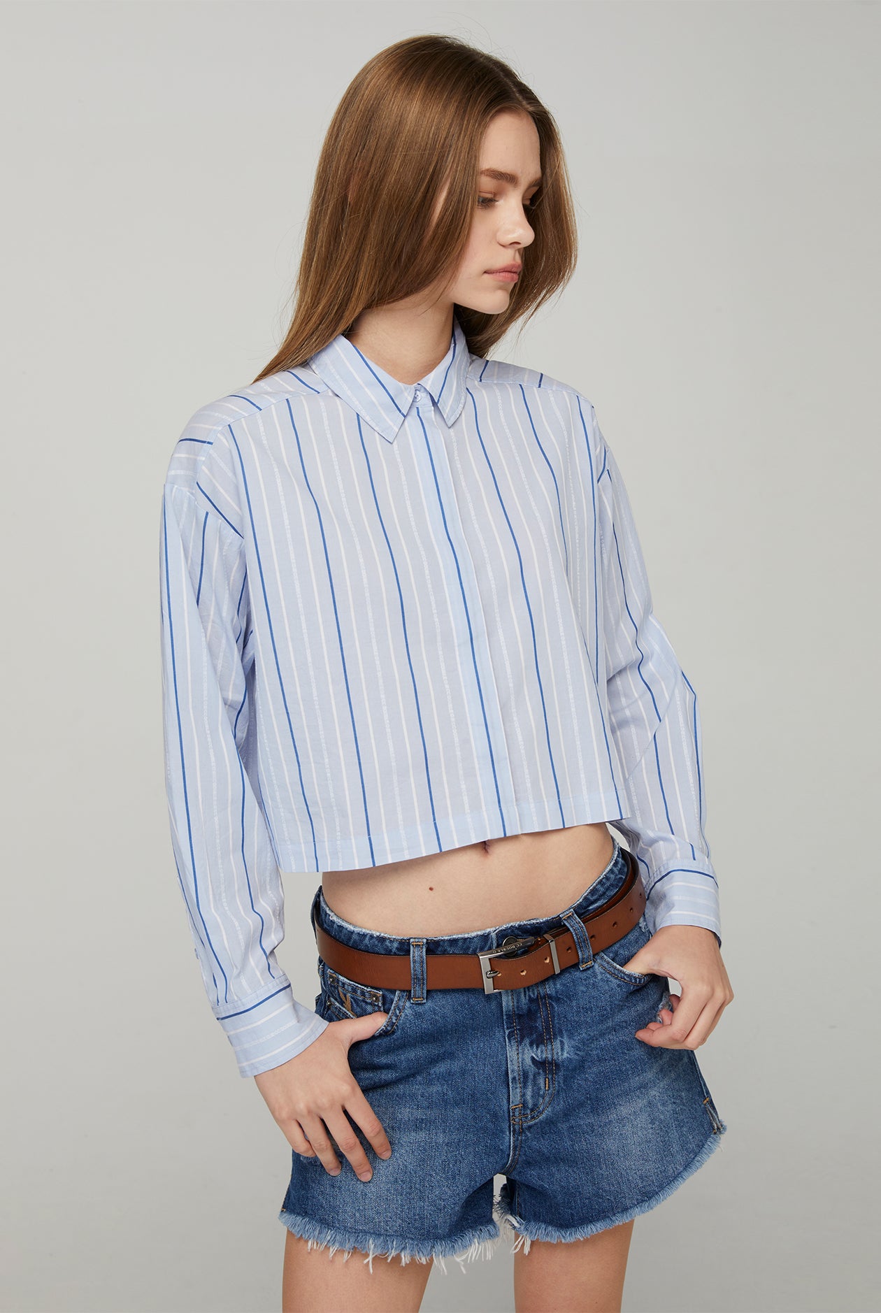 JACQUARD STRIPED CROP SHIRT