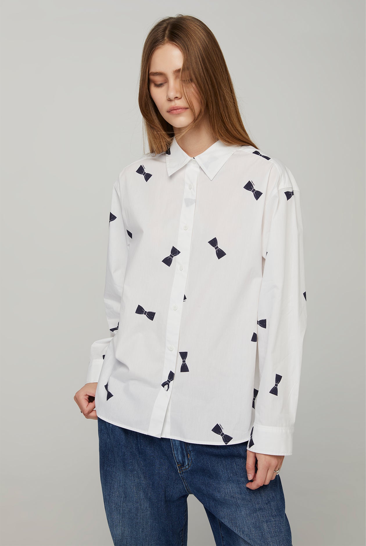 LONG SLEEVE BOW PRINTED SHIRT