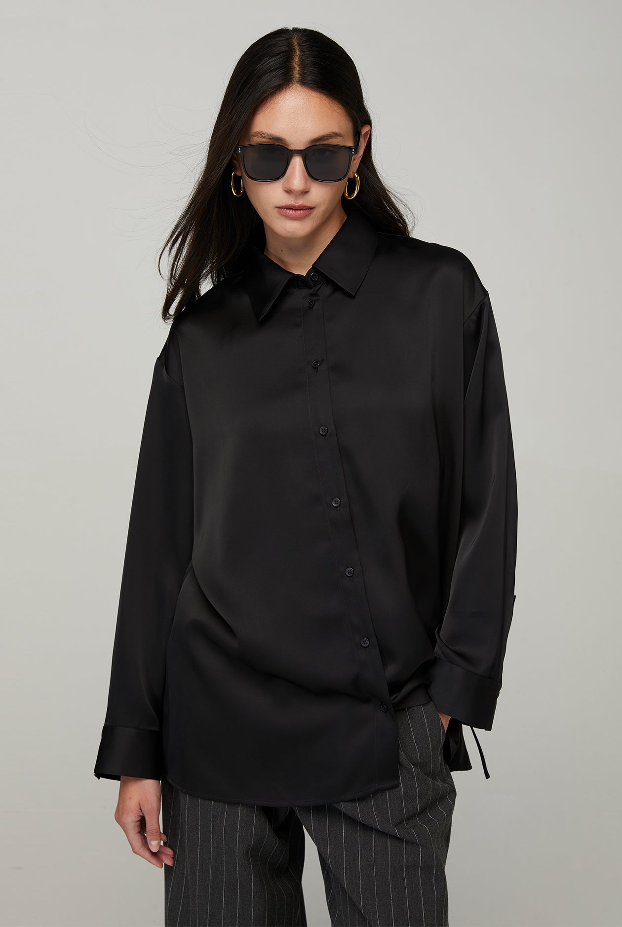 SATIN SHIRT WITH DRAWSTRING