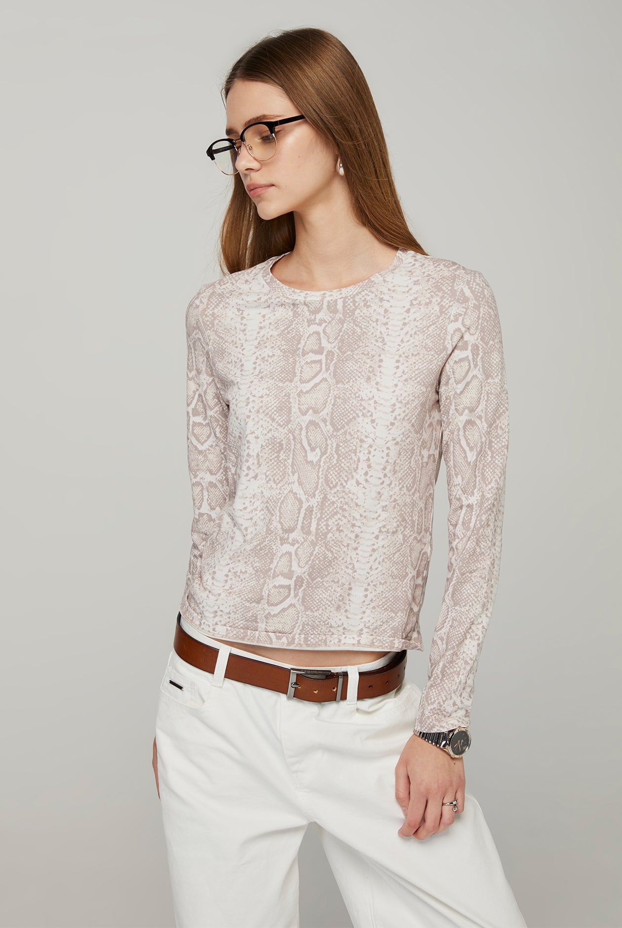 LONG SLEEVE SNAKE PRINTED TEE