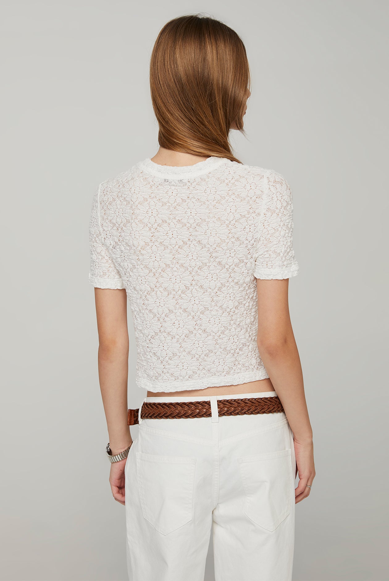 LACE SMOCKED CROPPED TOP