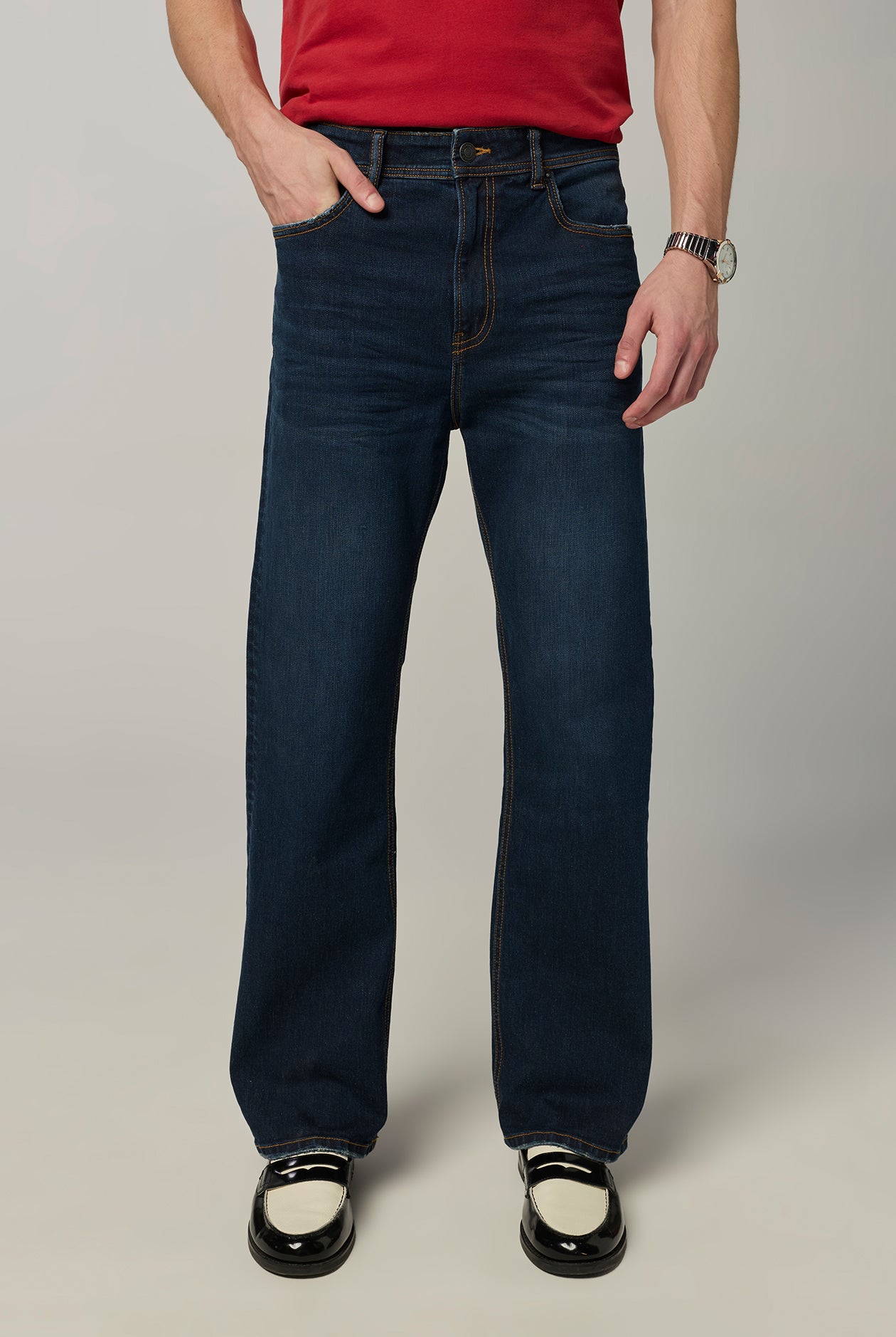 BLUE WASH BOOT CUT JEANS