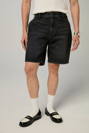 BLACK ELASTICATED WAIST JEANS SHORTS
