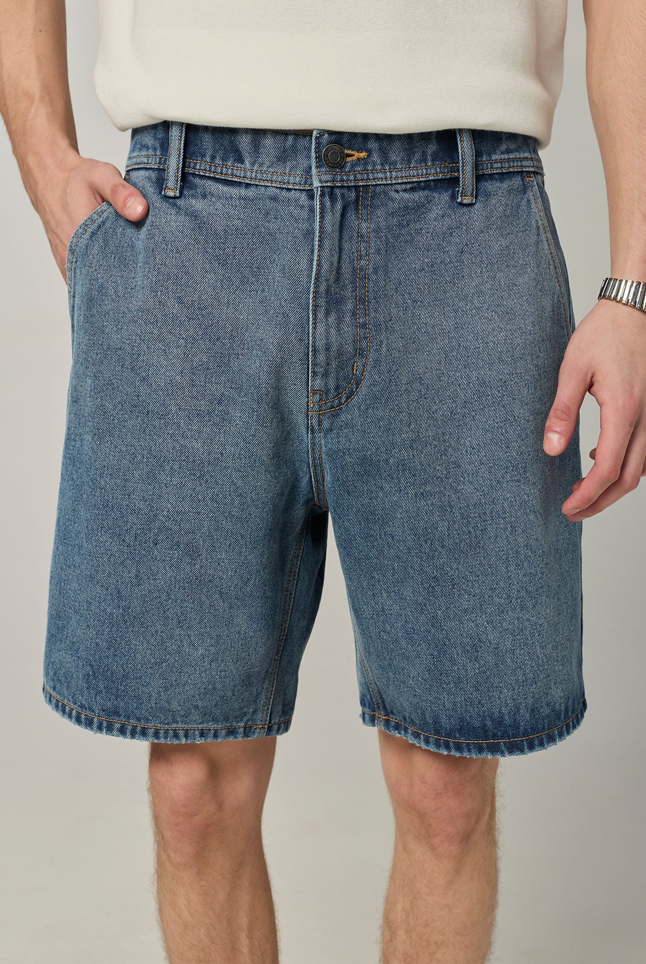 BLUE ELASTICATED WAIST JEANS SHORTS