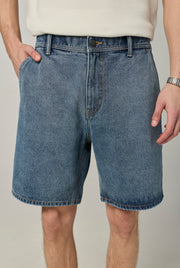 BLUE ELASTICATED WAIST JEANS SHORTS