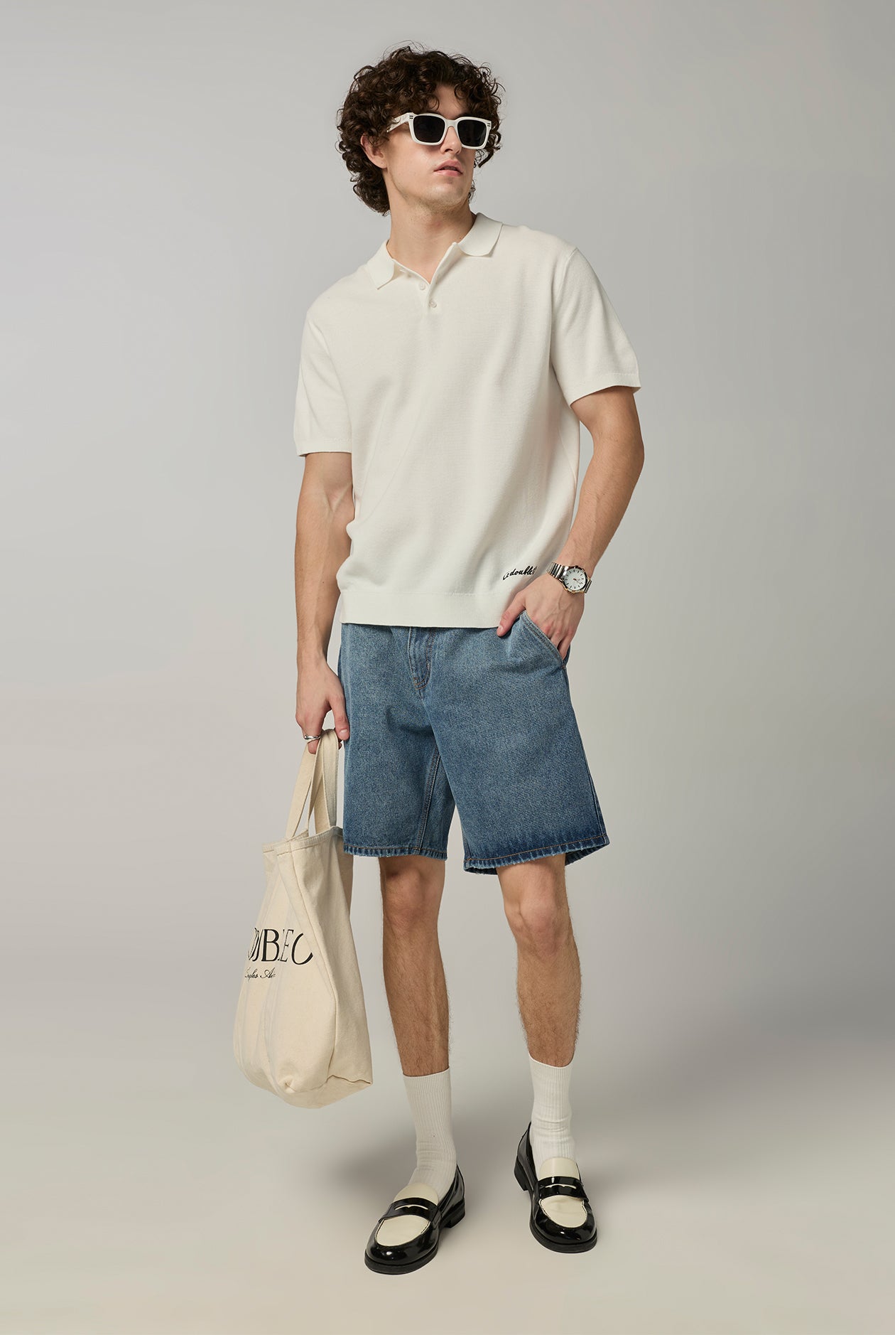 BLUE ELASTICATED WAIST JEANS SHORTS