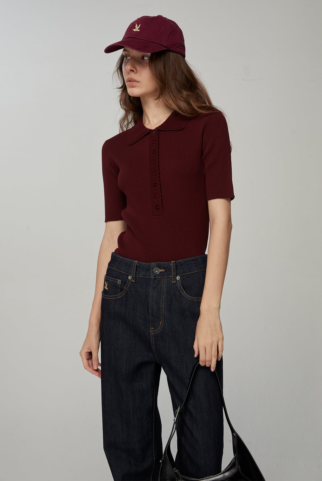 LACE FRILLED KNIT POLO