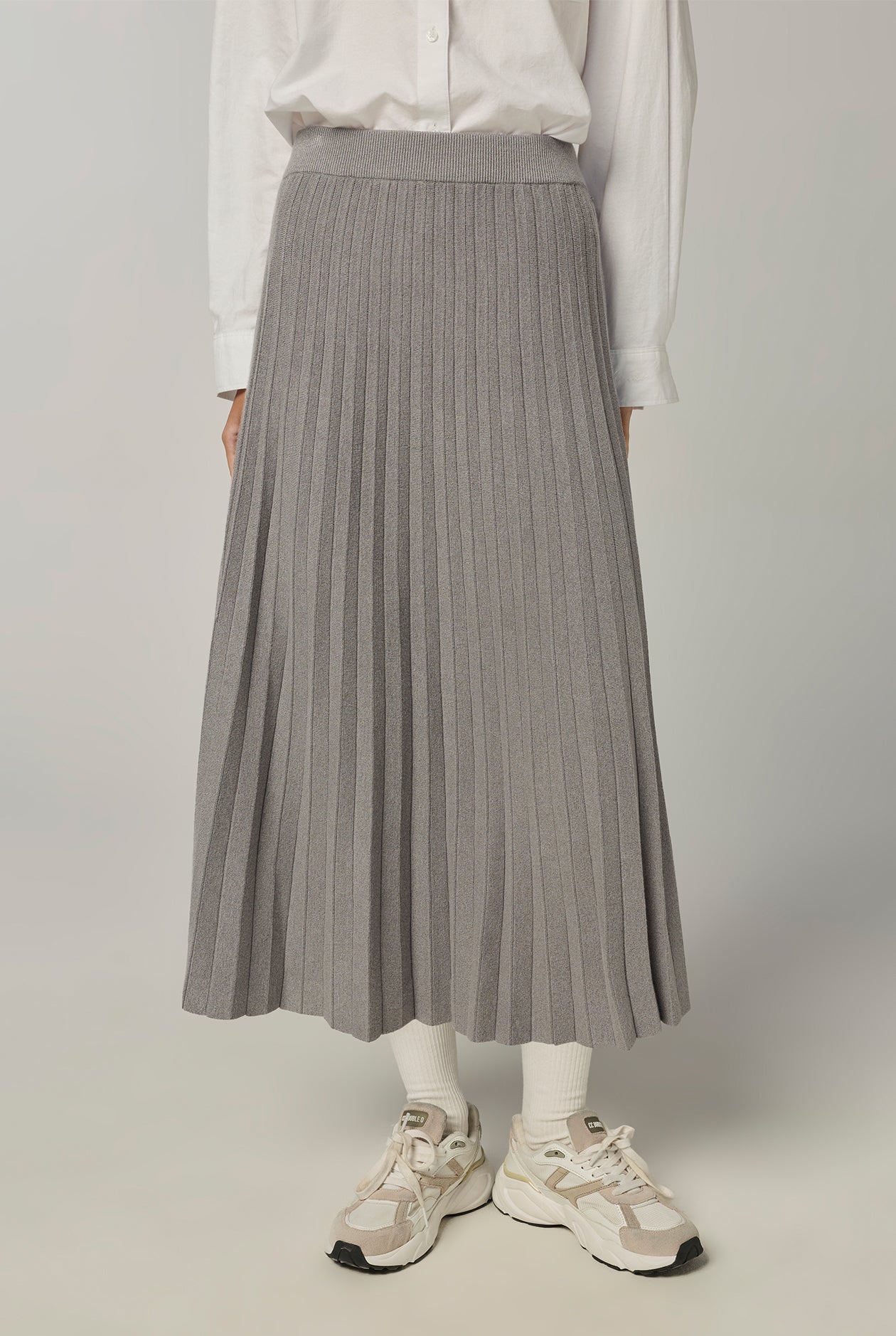 PLEATED KNIT MIDI SKIRT