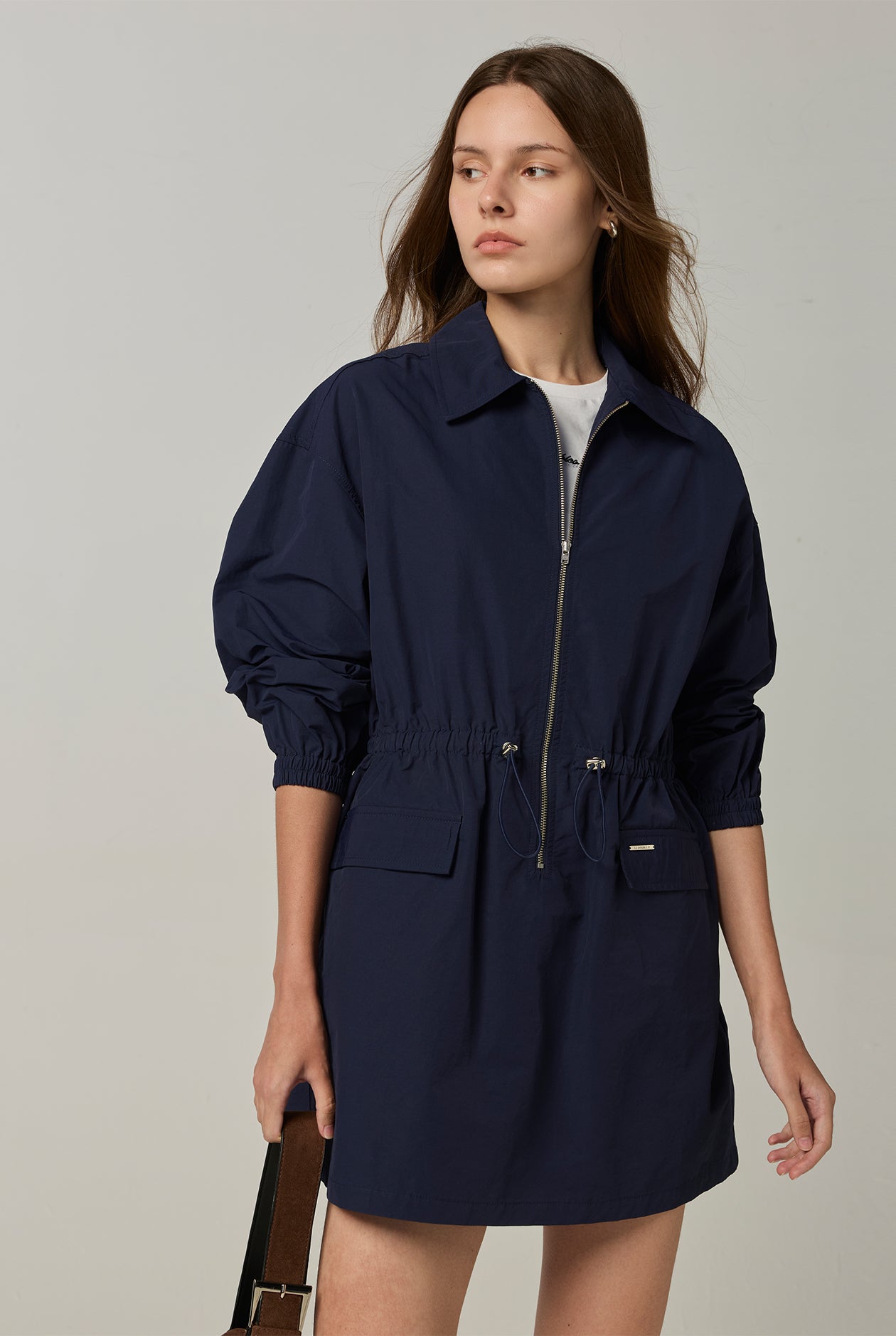 NYLON ZIP-UP SHIRT DRESS