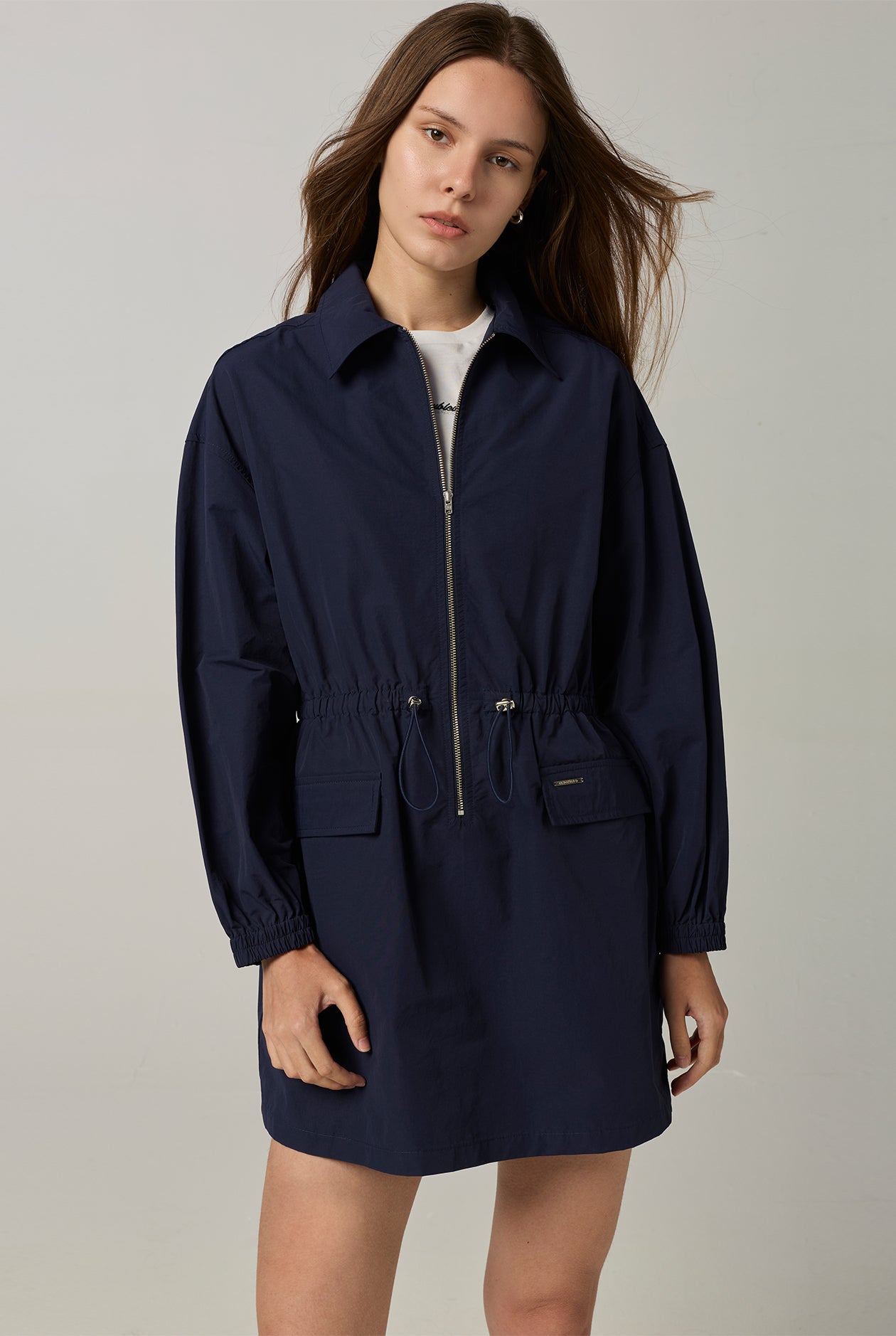 NYLON ZIP-UP SHIRT DRESS