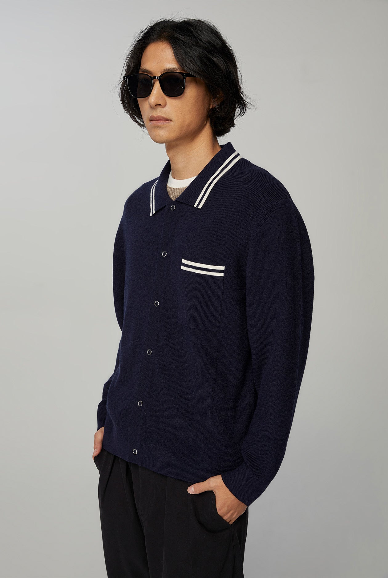 STRIPED LONG SLEEVE KNITTED JACKET