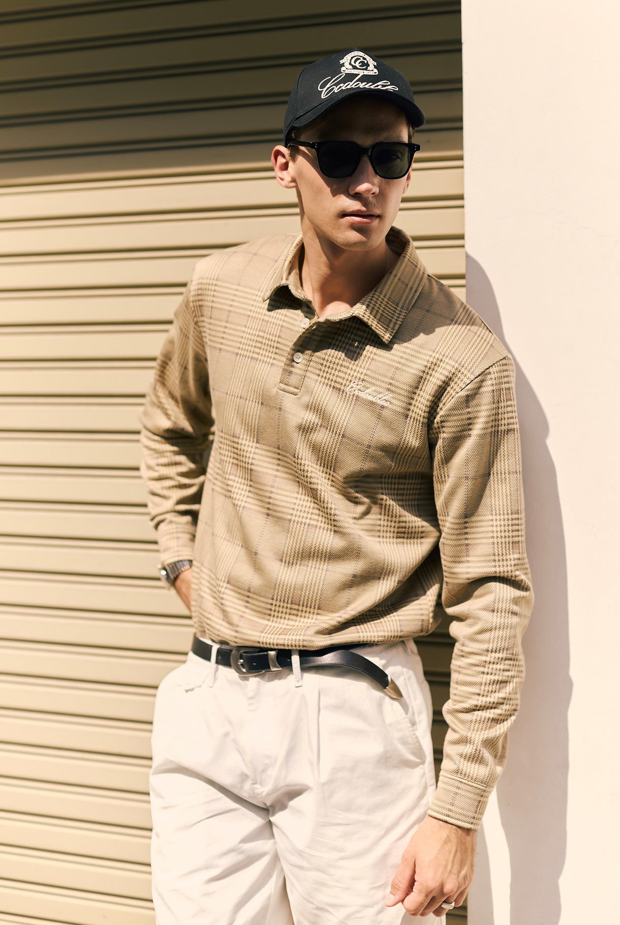 HALF BUTTON CHECKED LONG SLEEVES SHIRT