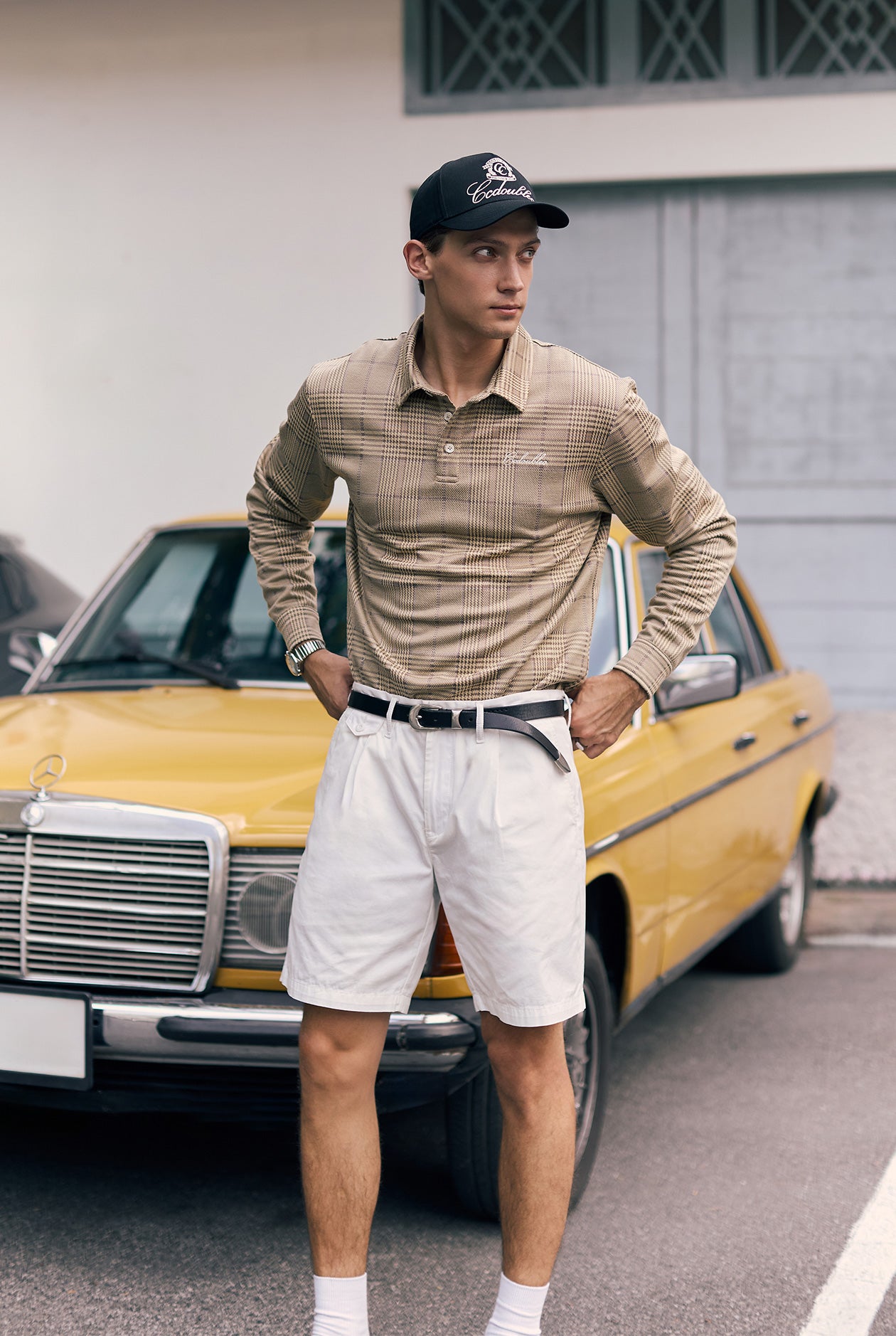 HALF BUTTON CHECKED LONG SLEEVES SHIRT