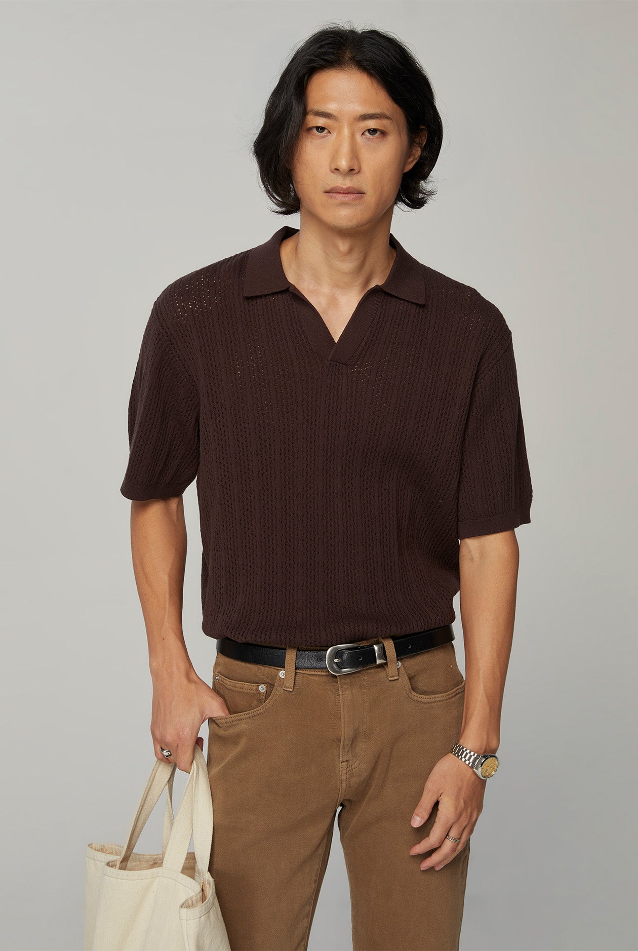 OPEN NECK KNITTED POLO