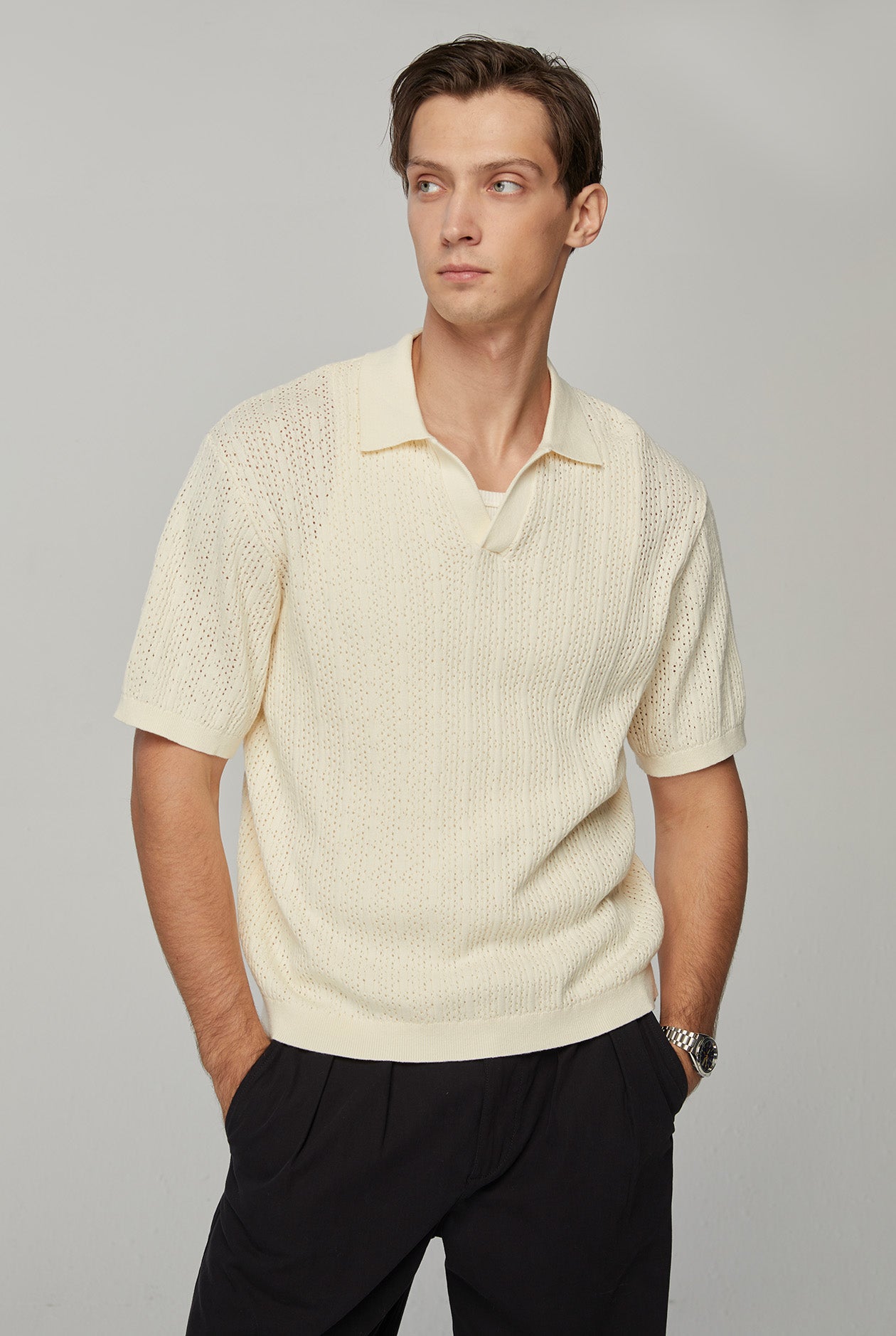 OPEN NECK KNITTED POLO