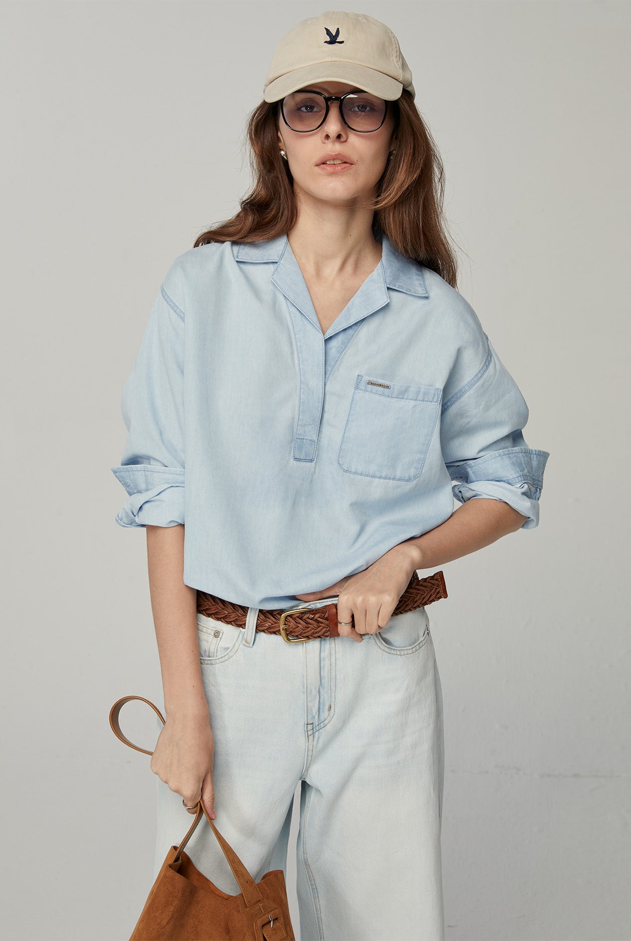 OPEN COLLAR DENIM POLO