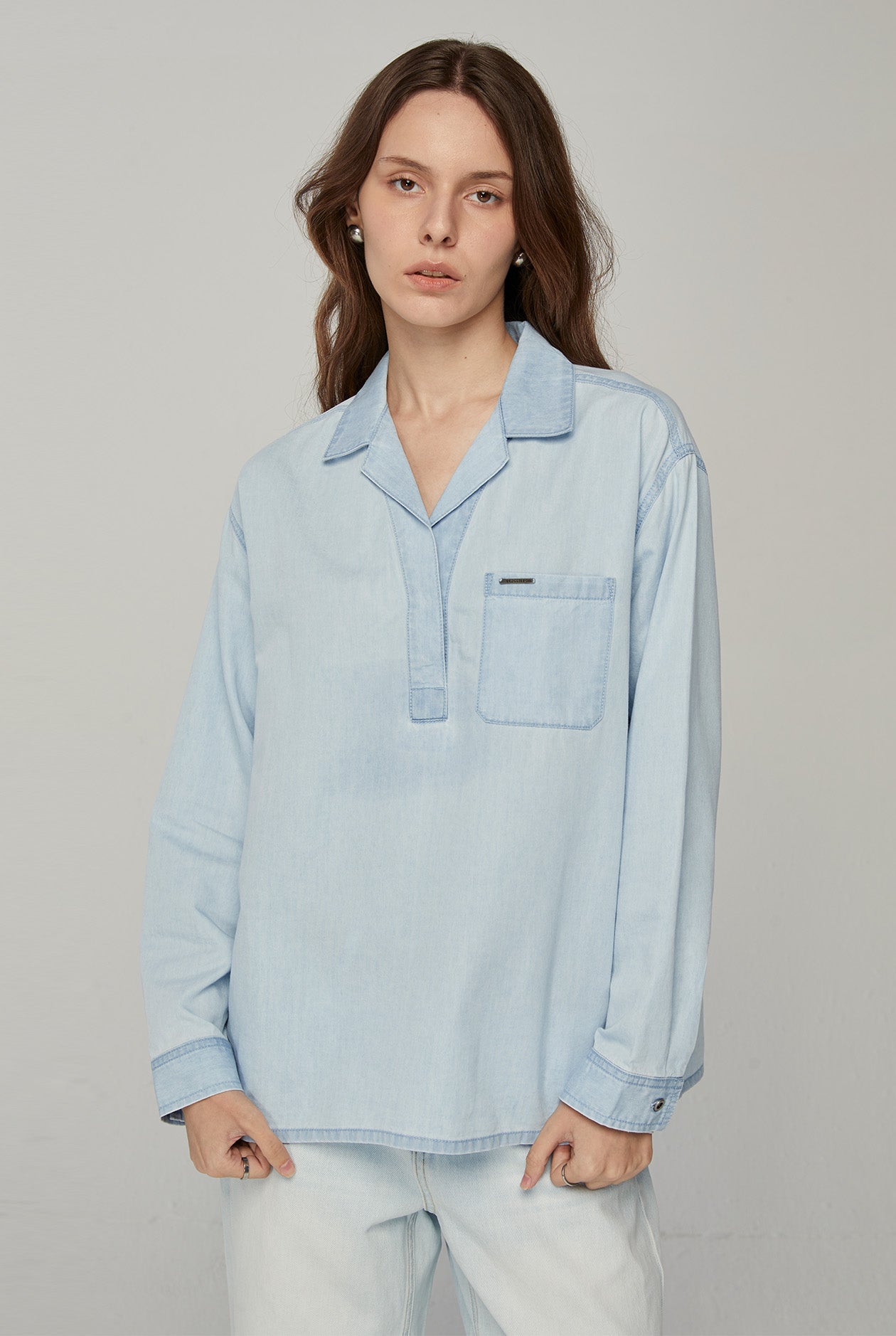 OPEN COLLAR DENIM POLO