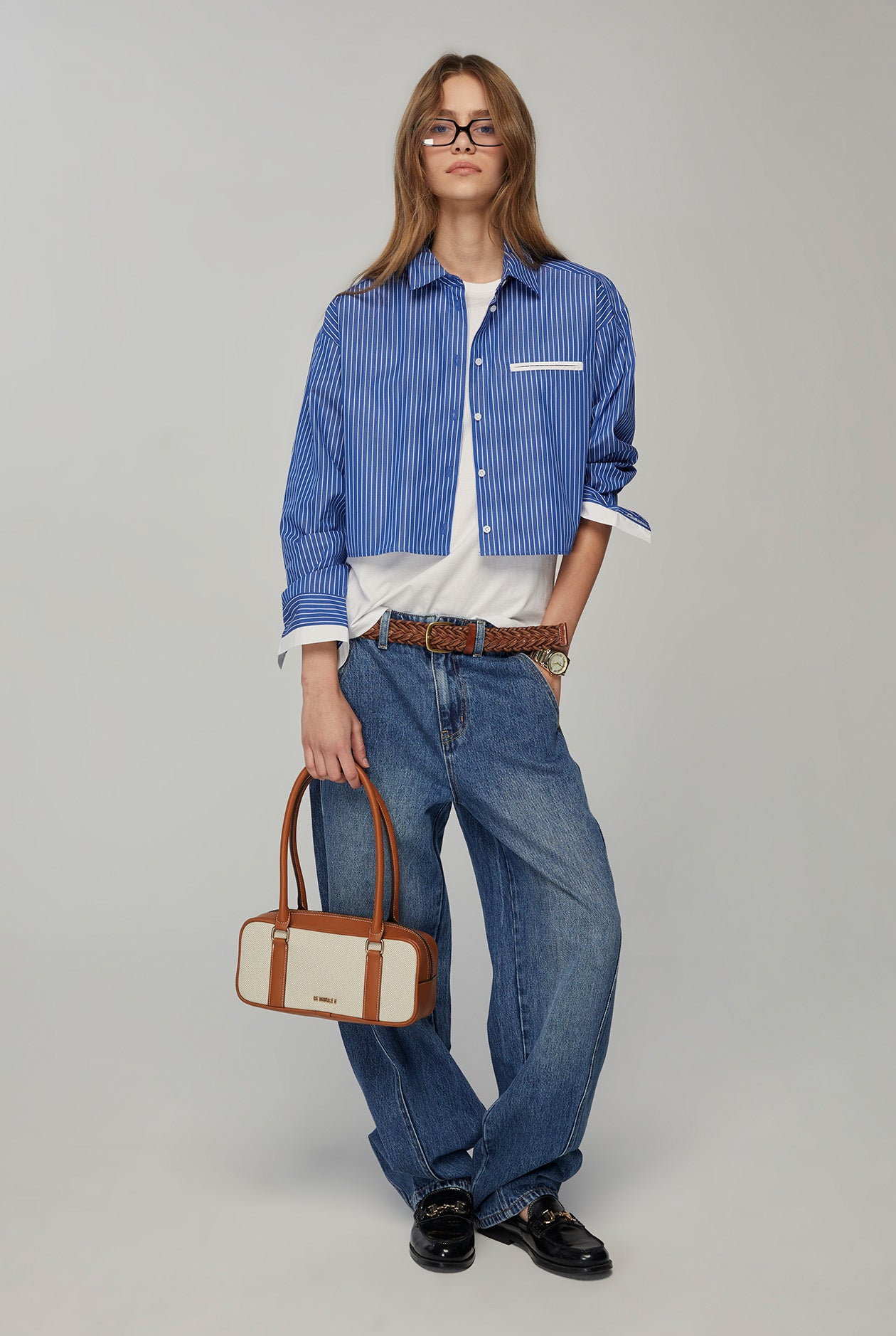 BLUE STRIPED CROPPED SHIRT