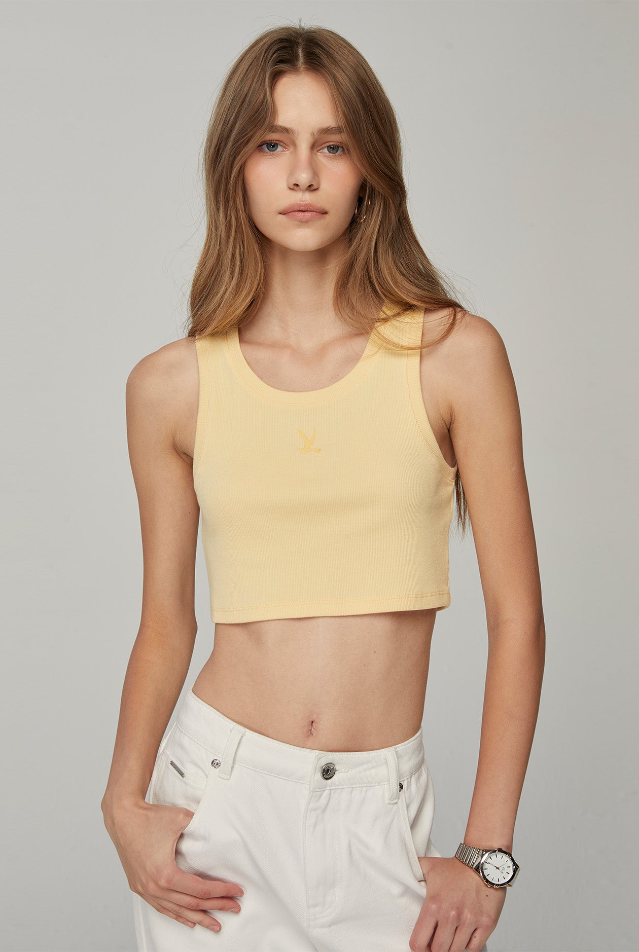 BIRD LOGO SUPER CROPPED RIBBED TANK TOP