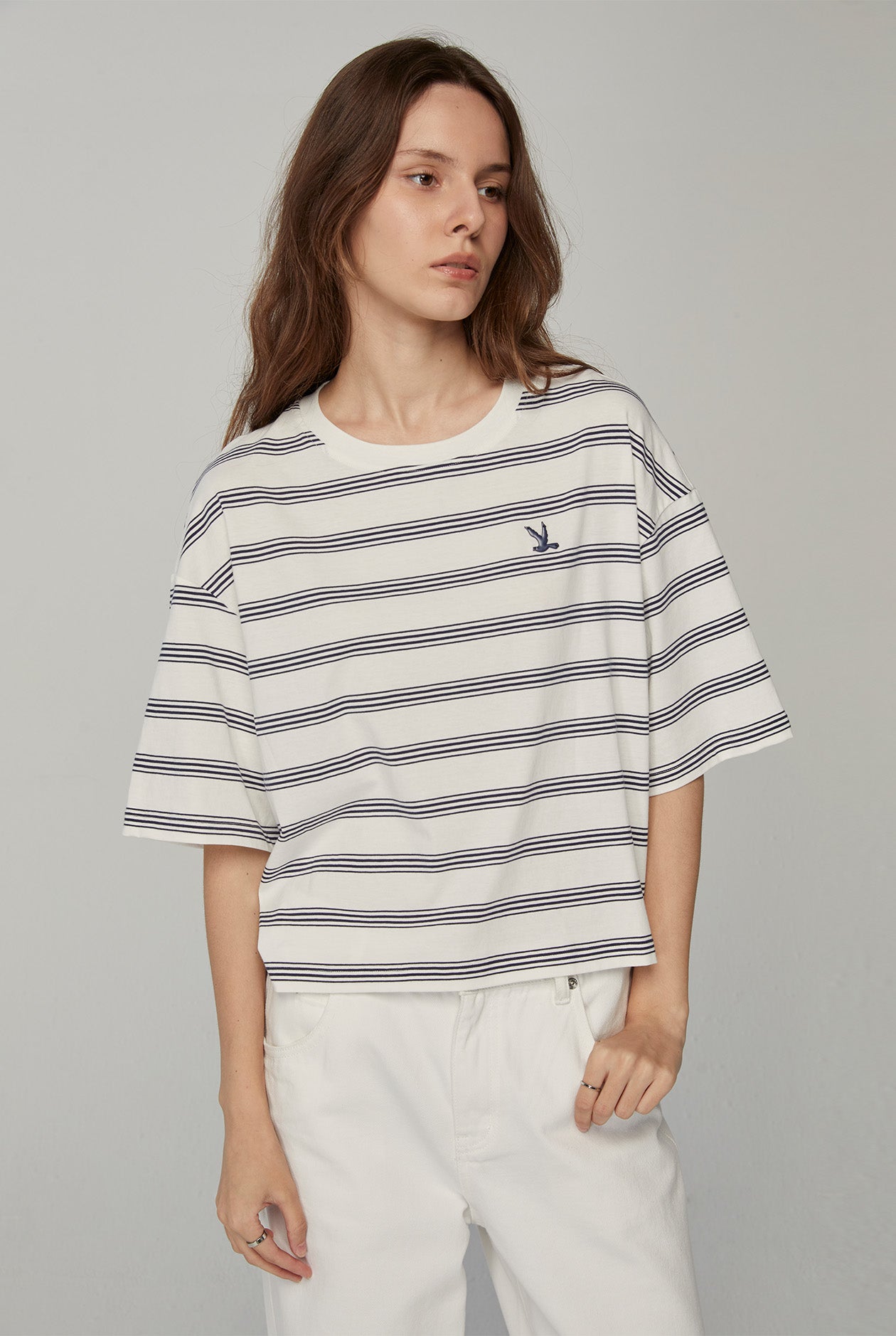 BIRD LOGO STRIPED CROP TOP