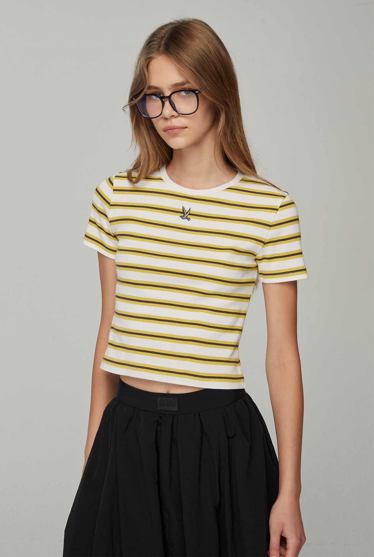 METAL BIRD LOGO STRIPED CROP TEE