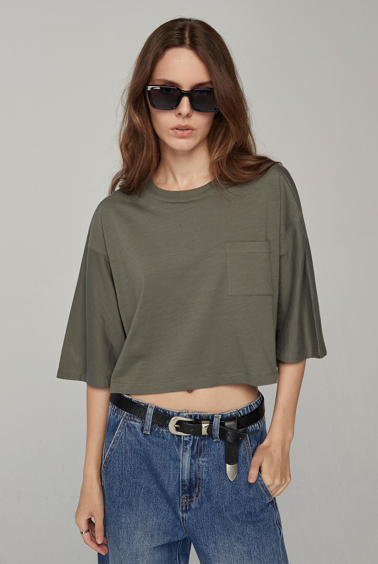 SLUB SHOULDER PANEL CROPPED TEE
