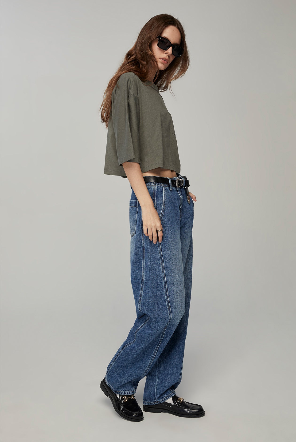 SLUB SHOULDER PANEL CROPPED TEE