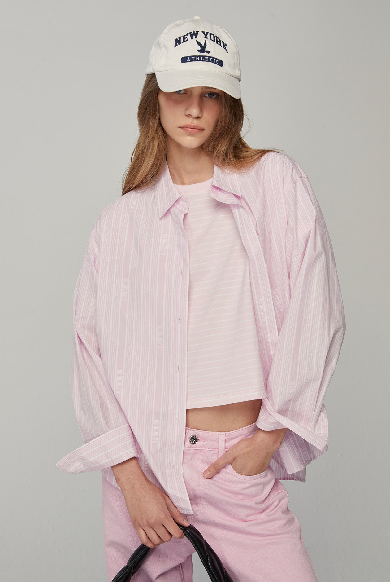 PINK STRIPED CROPPED TEE