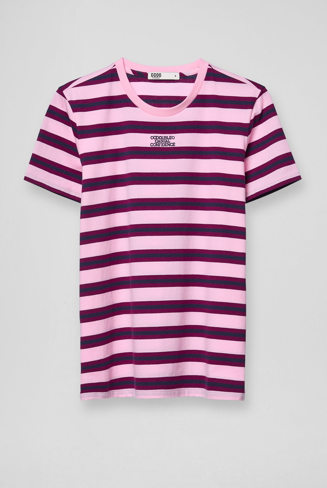 STRIPED DARK PINK ROUND NECK TEE