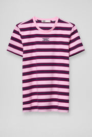 STRIPED DARK PINK ROUND NECK TEE