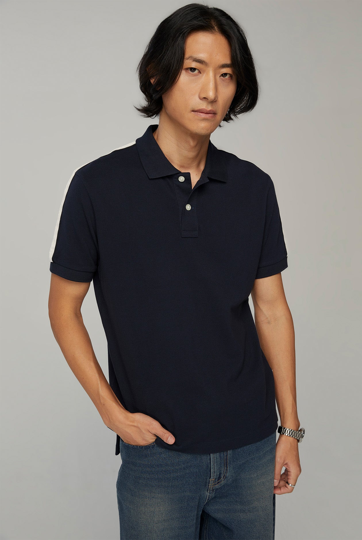 CONTRAST TAPE TRIM PIQUE POLO