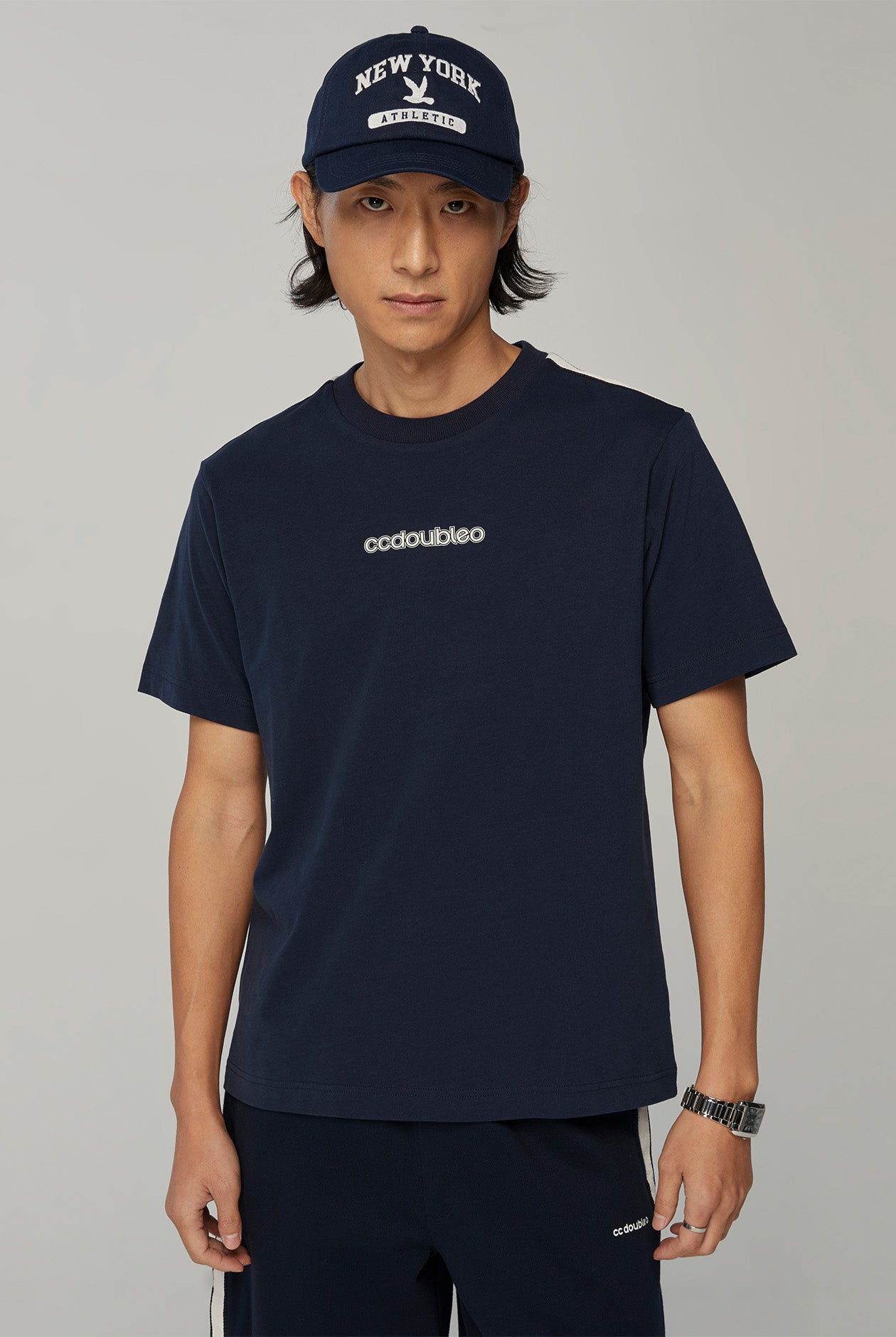 STRIPED PANEL LOGO TEE