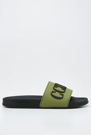 EMBOSSED LOGO SLIDE SANDALS