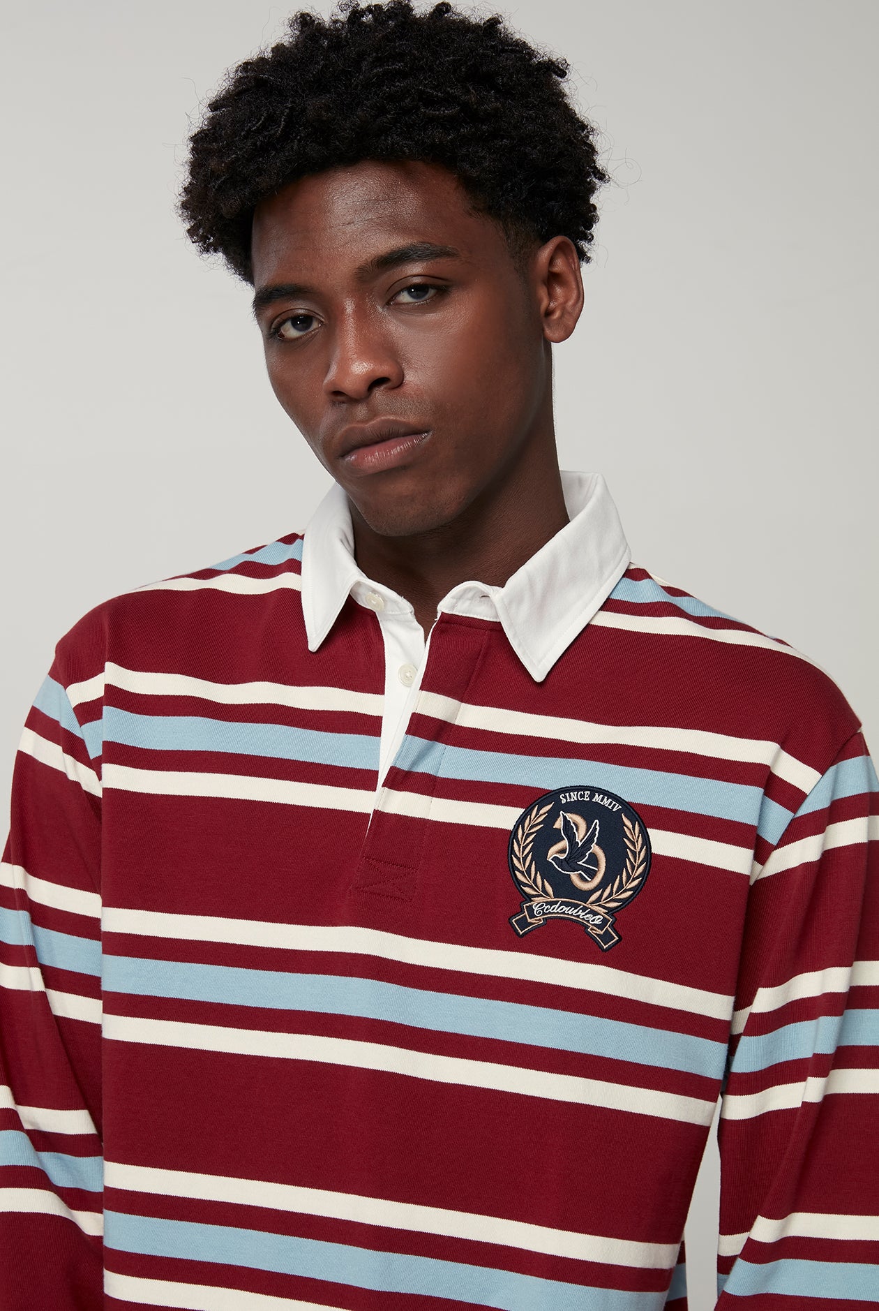 20th ANNIVERSARY BIRD LOGO STRIPED LONG SLEEVE RUGBY SHIRT