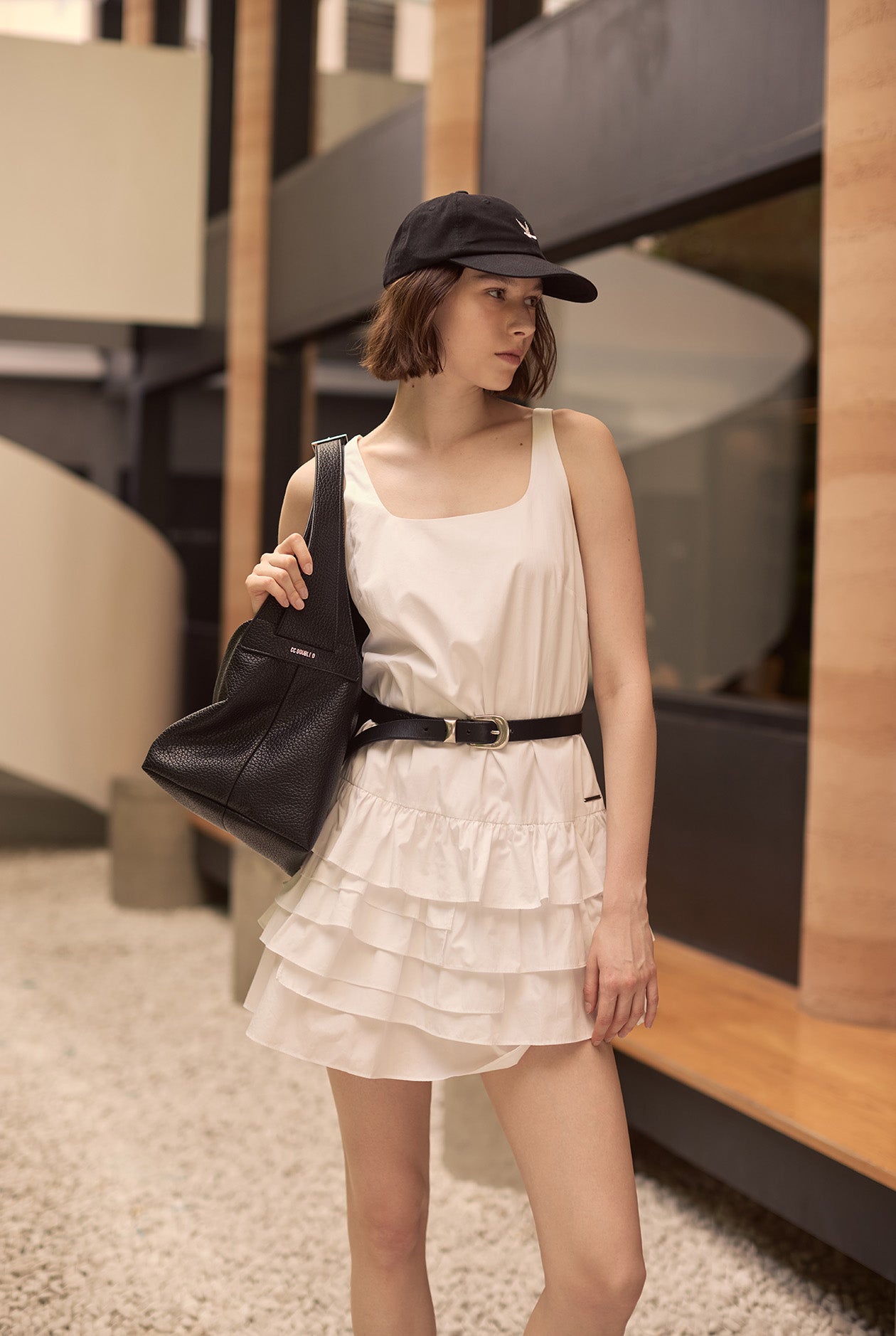 RUFFLE POPLIN DRESS