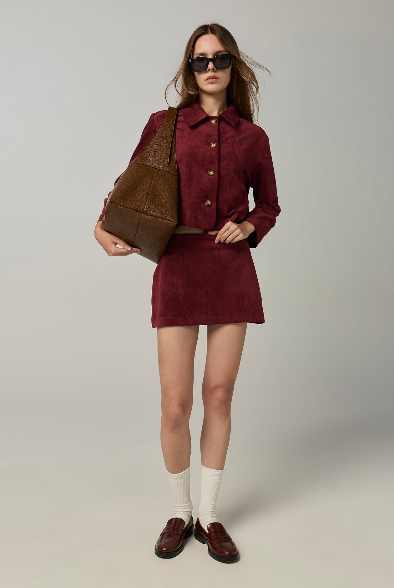 A-LINE SUEDE SKIRT Dark Red / 6
