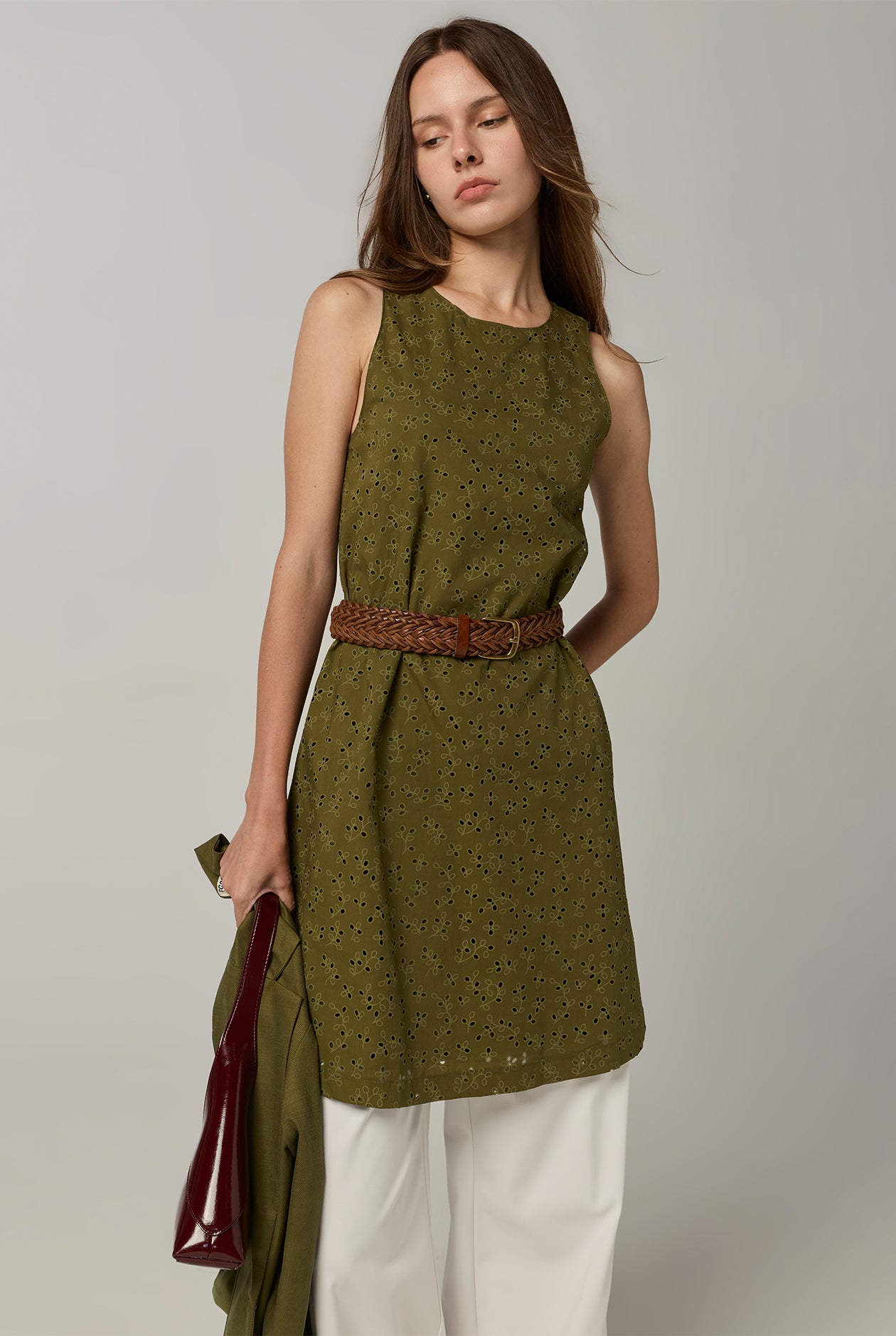 BURN OUT FLORAL SHIFT DRESS Green / XL