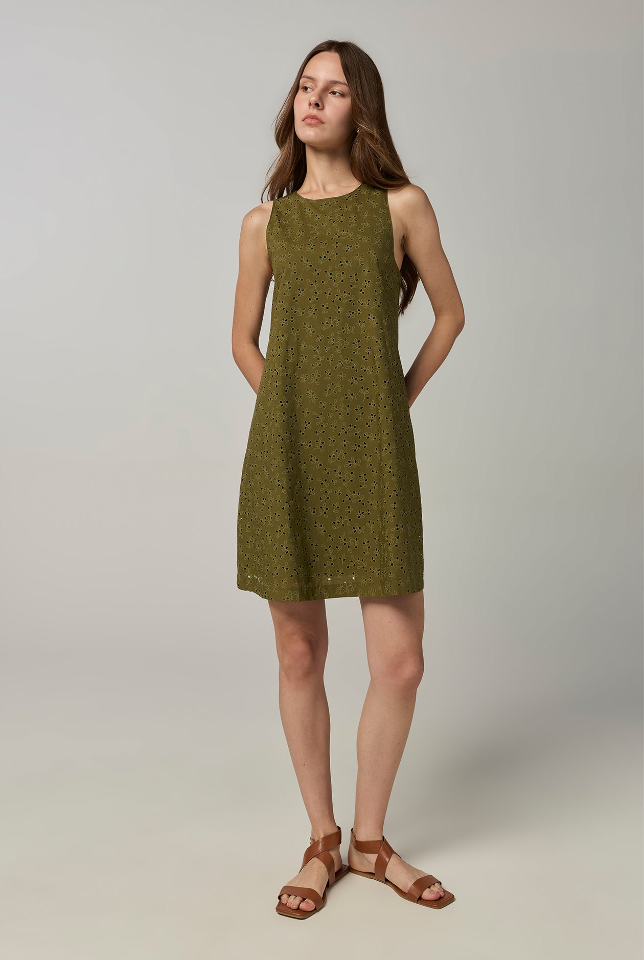 BURN OUT FLORAL SHIFT DRESS Green / XL