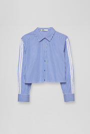 LACE PANEL SLEEVE STRIPED SHIRT
