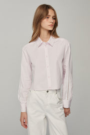 PINK LACE PANEL SLEEVE STRIPED SHIRT