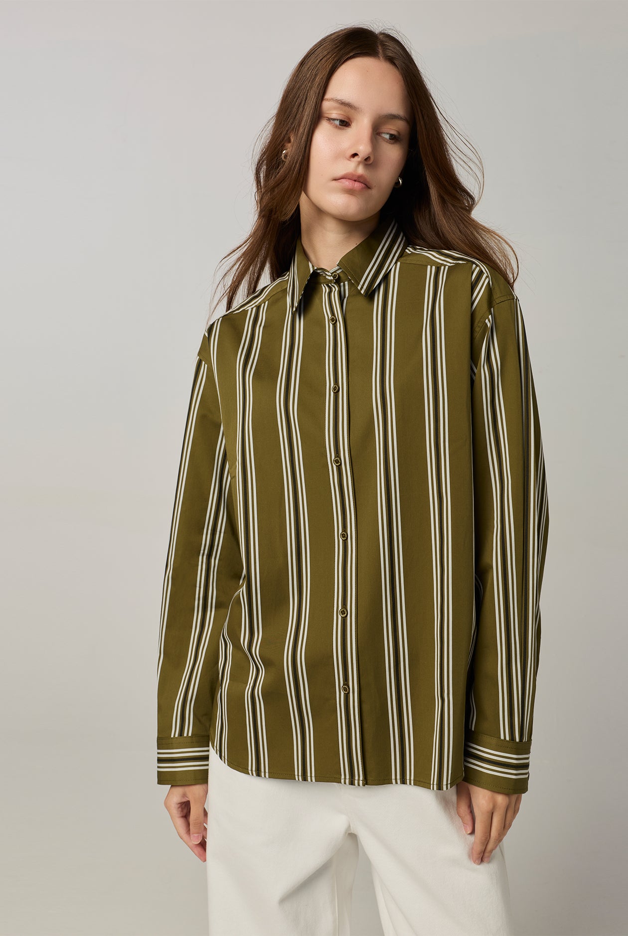 GREEN STRIPED POPLIN SHIRTS Green / L