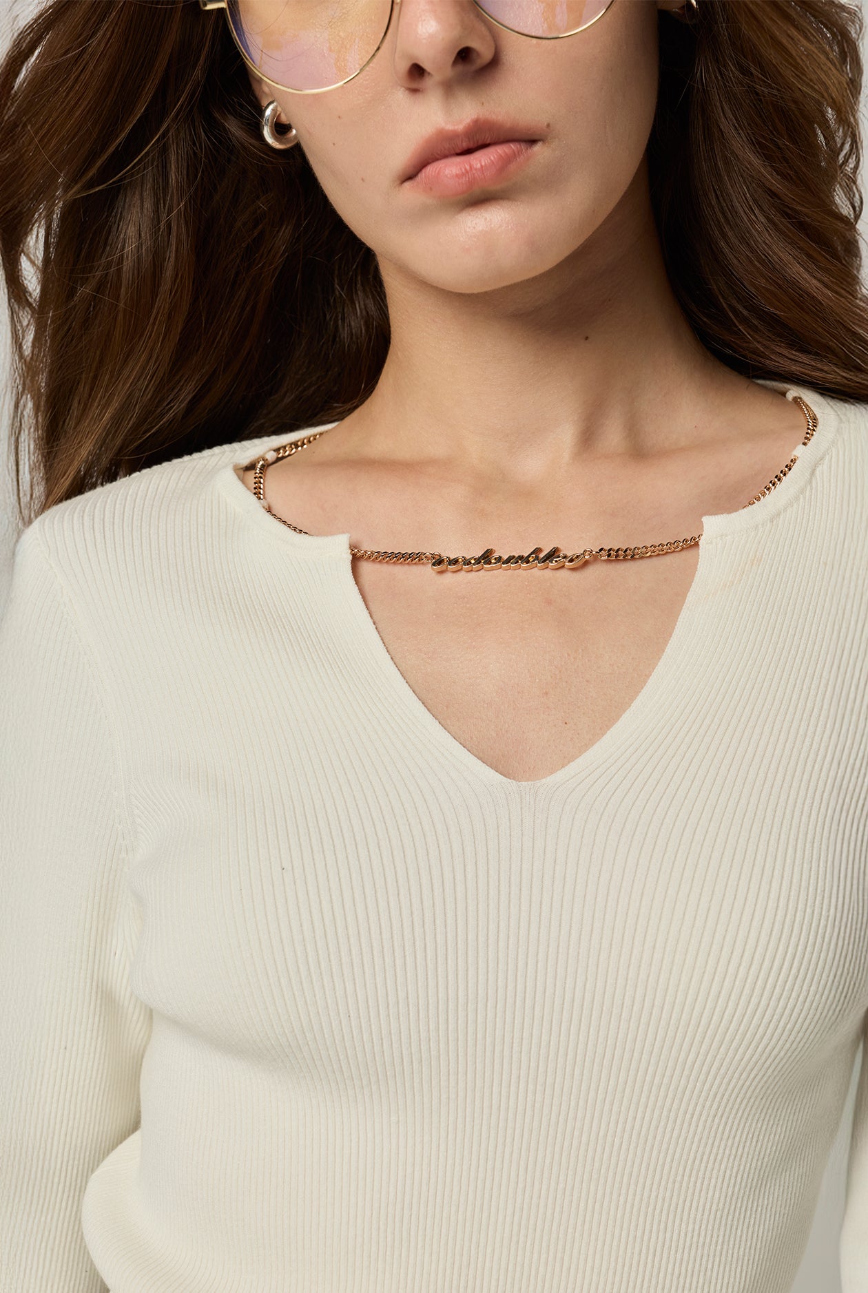 CHAIN RIBBED LONG SLEEVE TOP