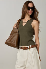 CHAIN RIBBED SLEEVELESS TOP Green / L