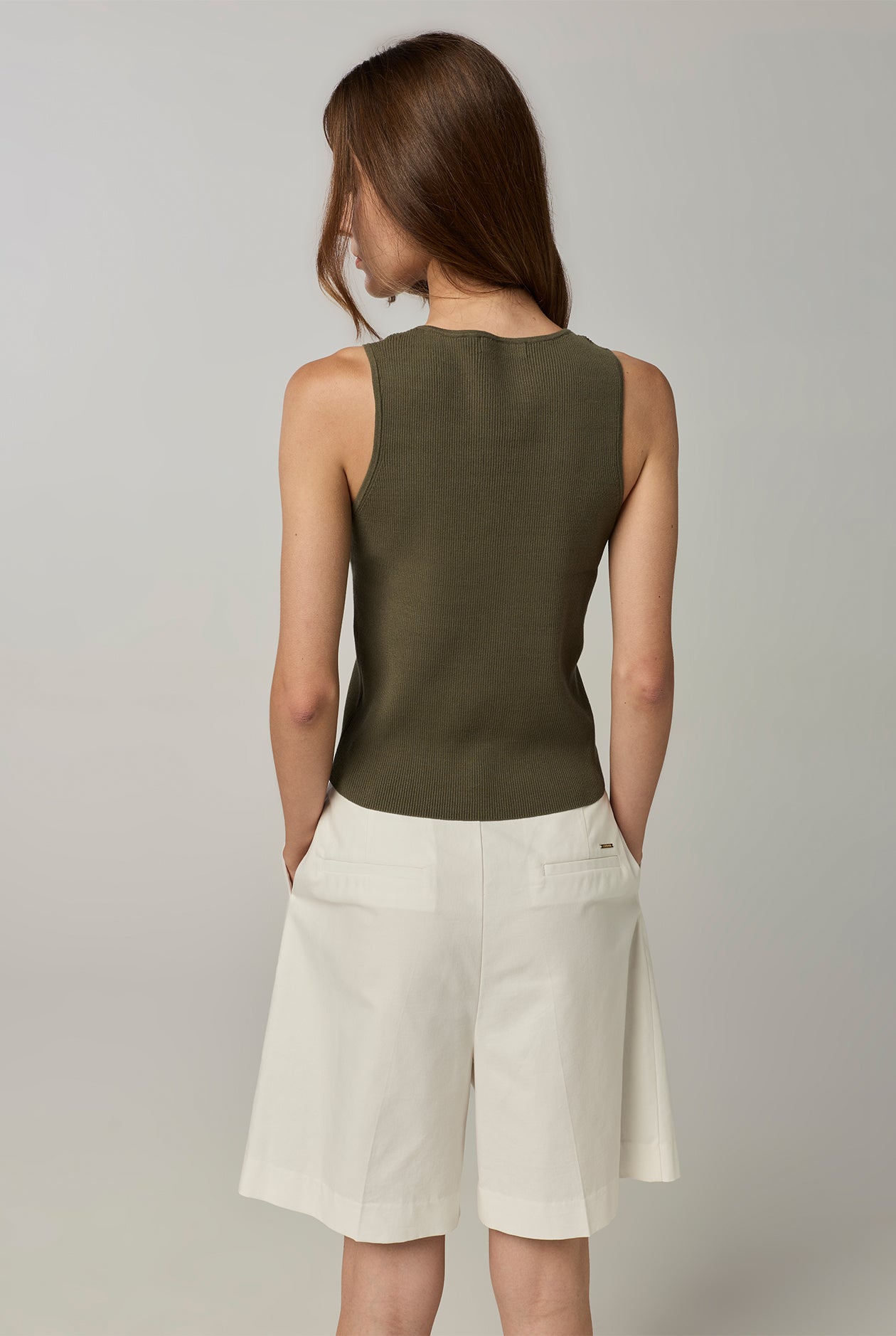 CHAIN RIBBED SLEEVELESS TOP Green / L