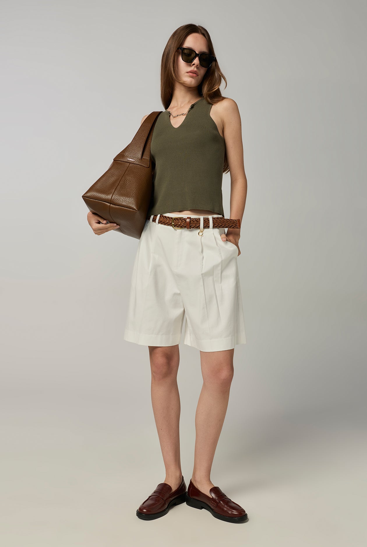 CHAIN RIBBED SLEEVELESS TOP Green / L