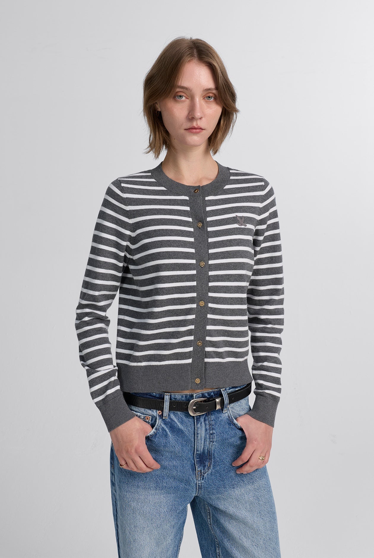 GREY STRIPED CARDIGAN